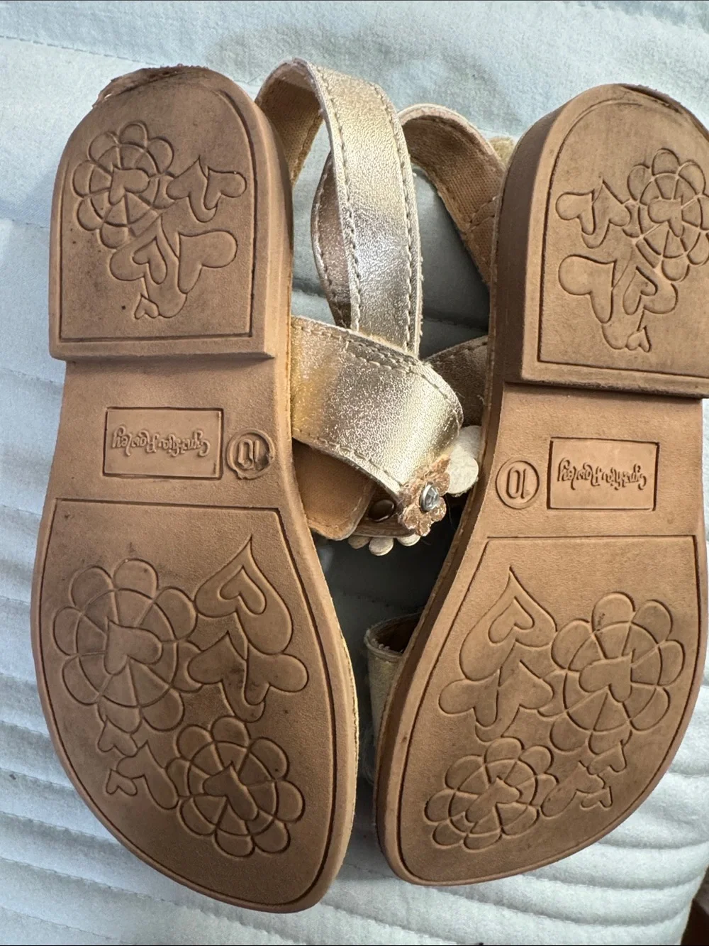 Golden Flower Sandals with Velcro Straps